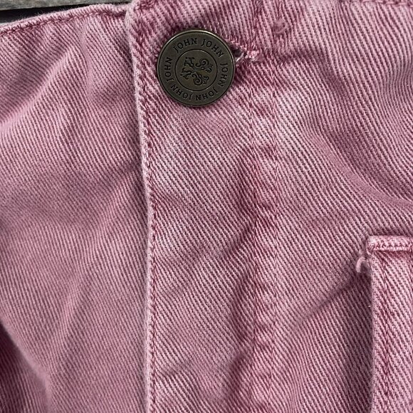John John Purple Pink 100% Cotton Twill High Rise Paperbag Jean Shorts Size 30 - Picture 8 of 9